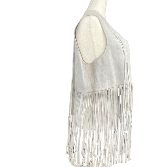 Vintage Authentic Suede Leather Fringe Cowboy Vest Off White One Size - Picture 6 of 12